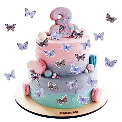 Gyufise 36 Stück Schmetterling Cupcake Topper Lively Art 3D Schmetterling Cupcake Dekorationen Schmetterling Kuchen Topper für Mädchen Frauen Happy Birthday Hochzeit Party Kuchen Wand Party Essen Dekorationen Lila von Gyufise