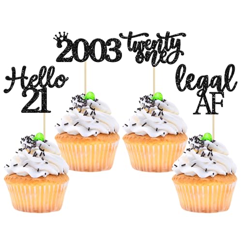 Gyufise Cupcake-Topper zum 21. Geburtstag, Motiv: Hello 21 Legal AF Twenty One Since 2003, Cupcake-Picks für 21. Geburtstag, Party-Dekorationen, 24 Stück von Gyufise