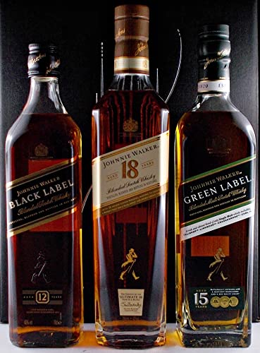 3 Flaschen Johnnie Walker 12, 15, 18 Jahre Scotch Whisky im Geschenkkarton von H-BO