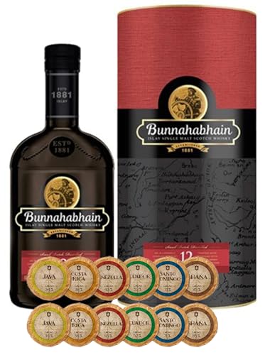 Bunnahabhain 12 Jahre Islay Single Malt Whisky + 12 Edelschokoladen in 6 Sorten von H-BO