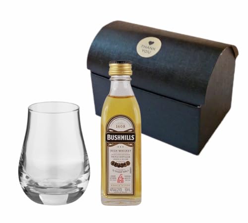 Bushmills 50ml irischer Whiskey triple distilled + kleines Glas im Geschenkkarton von H-BO