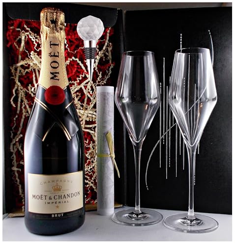 Champagner Moet & Chandon Brut Impèrial + Flaschenverschluß + 2 Gläser Geschenk von H-BO