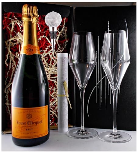 Champagner Veuve Clicqout Brut Yellow + Flaschenverschluß + 2 Gläser Geschenk von H-BO