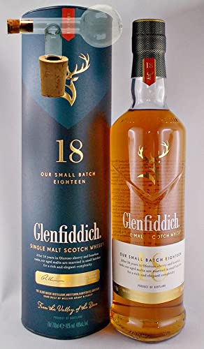 Flasche Glenfiddich 18 Jahre Single Malt Whisky + 1 Glaskugelportionierer zum feinen Dosieren von H-BO