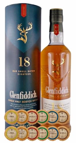 Flasche Glenfiddich 18 Jahre Single Malt Whisky + 12 Edelschokoladen in 6 Sorten von H-BO