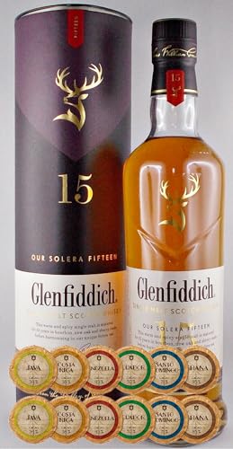 Flasche Glenfiddich Solera 15 Jahre Single Malt Whisky + 12 Edelschokoladen in 6 Sorten von H-BO