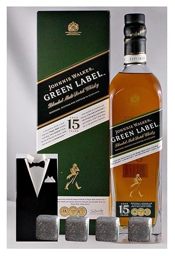Flasche Johnnie Walker Green Label 15 Jahre Whisky + 4 Whiskey Kühlsteine im Smoking von H-BO