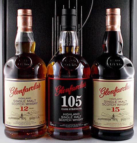 Geschenk 3 Flaschen Glenfarclas 12, 15 Jahre & 105 Single Malt Whisky von H-BO