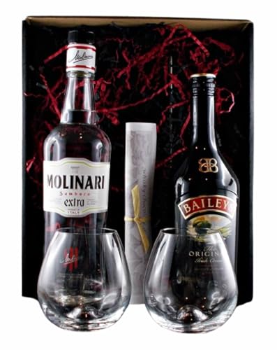 Geschenk Baileys Original Likör + Molinari Sambuca Extra + 2 Gläser von H-BO