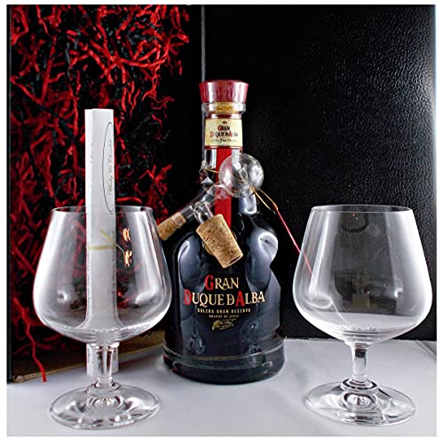 Geschenk Brandy Gran Duque D Alba + 2 Cognacschwenker + Glaskugelportionierer zum feinen Dosieren von H-BO