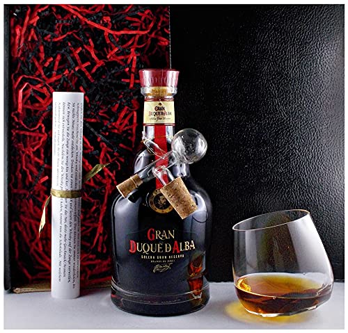 Geschenk Brandy Gran Duque D Alba + Drelio Glas + Glaskugelportionierer zum feinen Dosieren von H-BO