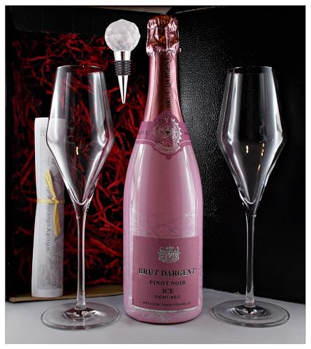 Geschenk Brut Dargent Pinot Noir ICE Demi-Sec + Flaschenverschluß + 2 Gläser von H-BO