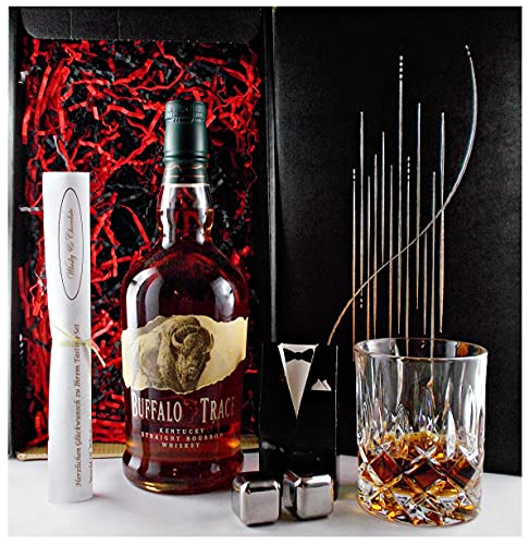 Geschenk Buffalo Trace Bourbon Whiskey + 2 Whisky Kühlsteine + Whisky Glas von H-BO