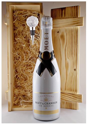 Geschenk Champagner Moet & Chandon Ice Imperial + Flaschenverschluß in geflammter Holzkiste von H-BO