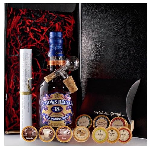 Geschenk Chivas Regal 18 Jahre scotch Whisky + Glaskugelportionierer + Edelschokoladen von H-BO