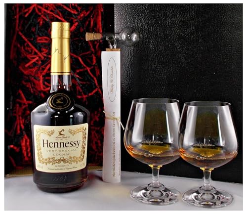 Geschenk Cognac Hennessy VS + 2 Cognac Schwenker + Glaskugelportionierer zum feinen Dosieren von H-BO