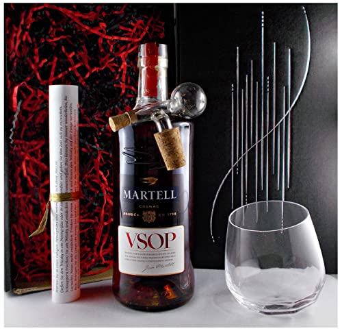 Geschenk Cognac Martell VSOP + Drelio Glas + Glaskugelportionierer zum feinen Dosieren von H-BO