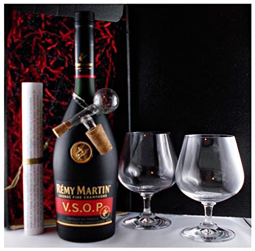 Geschenk Cognac Remy Martin VSOP + 2 Cognac Schwenker + Glaskugelportionierer zum feinen Dosieren von H-BO