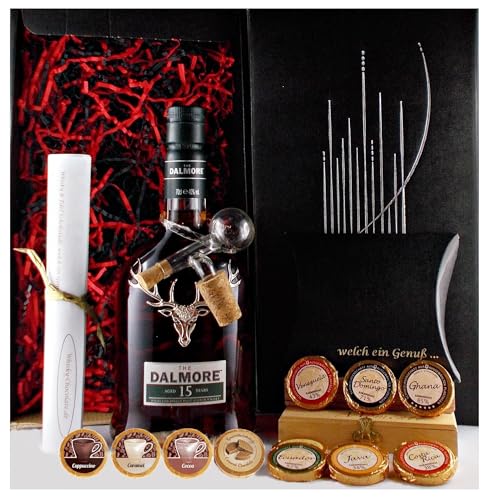 Geschenk Dalmore 15 Jahre Single Malt Whisky + Glaskugelportionierer + Edelschokoladen von H-BO