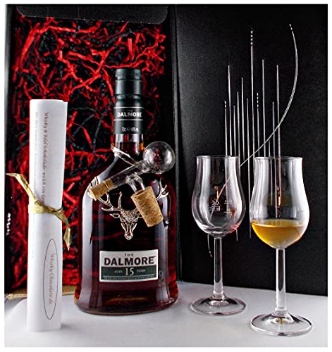 Geschenk Dalmore 15 Jahre scotch Single Malt Whisky + Glaskugelportionierer + 2 Bugatti Gläser von H-BO