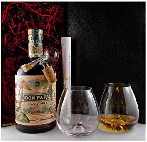 Geschenk Don Papa Rum Baroko + 2 Gläser + Glaskugelportionierer von H-BO