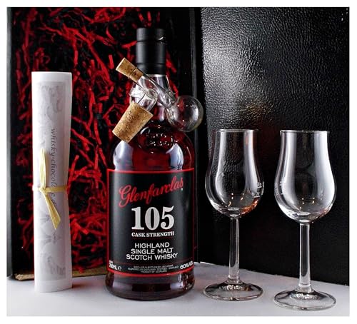 Geschenk Glenfarclas 105 Single Malt Whisky + Glaskugelportionierer + 2 Bugatti Gläser von H-BO