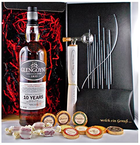 Geschenk Glengoyne 10 Jahre Single Malt Whisky + 1 Glaskugelportionierer + Edelschokolade + Fudge von H-BO