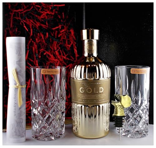 Geschenk Gold 999,9 Gin + 2 Gläser + 1 Ausgießer Totenkopf von H-BO