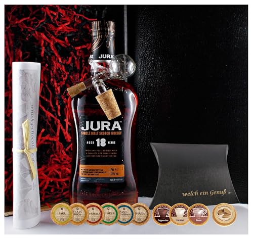 Geschenk Jura 18 Jahre Single Malt Whisky + Glaskugelportionierer + Edelschokoladen von H-BO