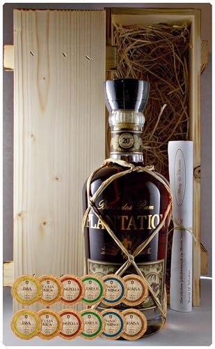 Geschenk Plantation Extra Old 20th Anniversary Rum + 12 Edelschokoladen in geflammter Holzkiste von H-BO