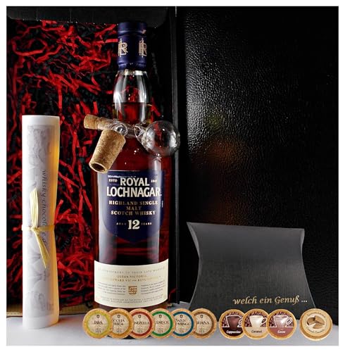 Geschenk Royal Lochnagar 12 Jahre Single Malt Whisky + Glaskugelportionierer + Edelschokoladen von H-BO