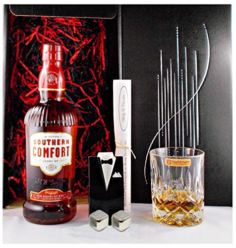 Geschenk Southern Comfort Whiskey Likör + Glas + 2 Whisky Kühlsteine von H-BO