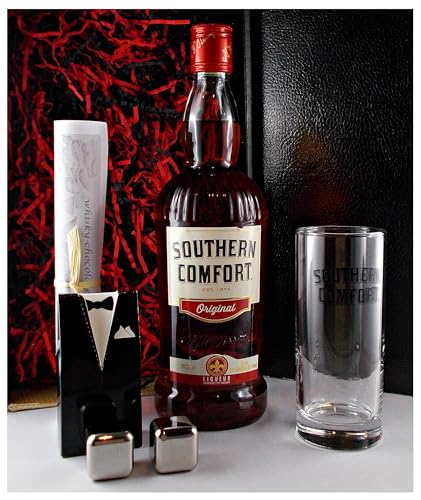 Geschenk Southern Comfort Whiskey Likör + Original Glas + 2 Kühlsteine im Smoking von H-BO