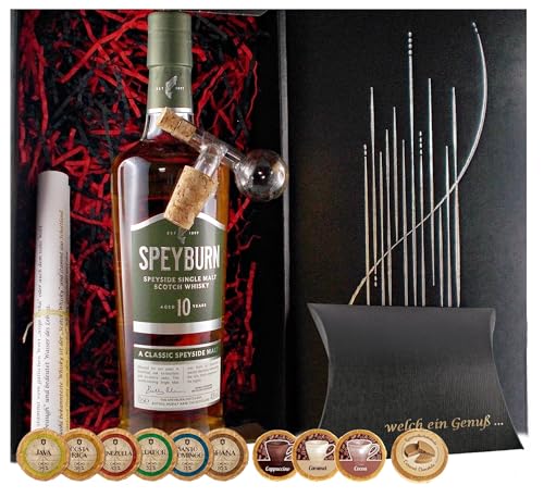 Geschenk Speyburn 10 Jahre Single Malt Whisky + Glaskugelportionierer + Edelschokoladen von H-BO