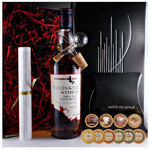 Geschenk Talisker Storm Single Malt Whisky + Glaskugelportionierer + Edelschokoladen von H-BO