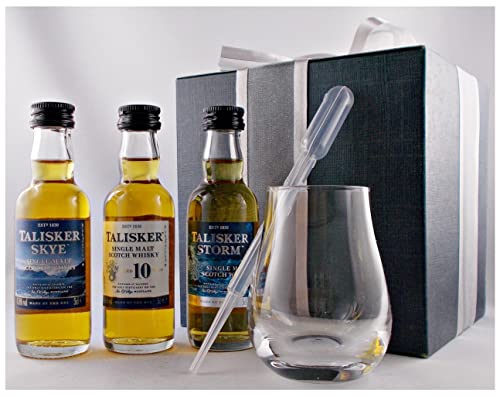 Geschenk Talisker Whisky Set 3 Miniaturen je 5cl + 1 Spey Dram Glas + Pipette im Geschenkkarton von H-BO