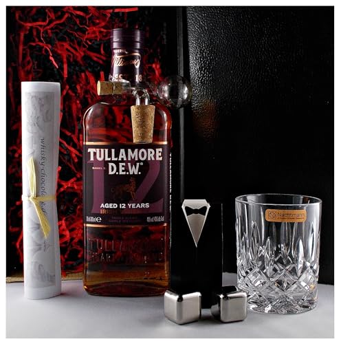 Geschenk Tullamore Dew 12 Jahre irischer Whiskey + Glaskugelportionierer + Glas + 2 Whisky Kühlsteine von H-BO