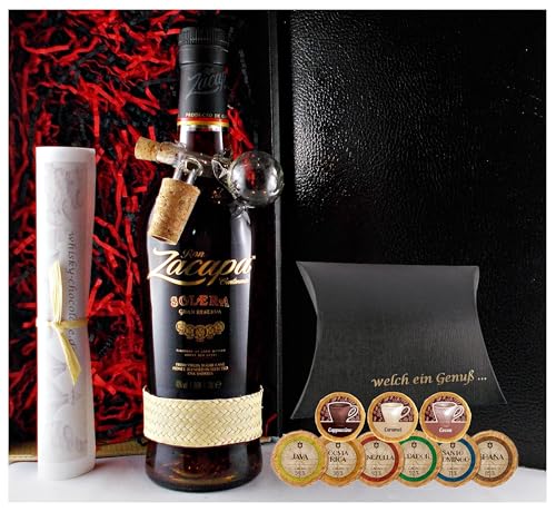 Geschenk Zacapa 23 Centenario Solera Rum + 9 Edelschokoladen in 9 Geschmacksvariationen + Glaskugelportionierer von H-BO