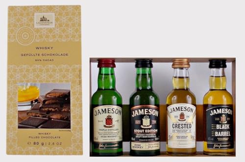 JAMESON MINIATUR COLLECTION - 4X 50ML - IRISCHER WHISKEY + 1 Tafel Whisky Schokolade von H-BO