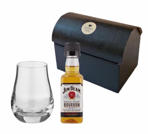 Jim Beam Bourbon Whiskey 50ml Miniatur + Glas im Geschenkkarton von H-BO