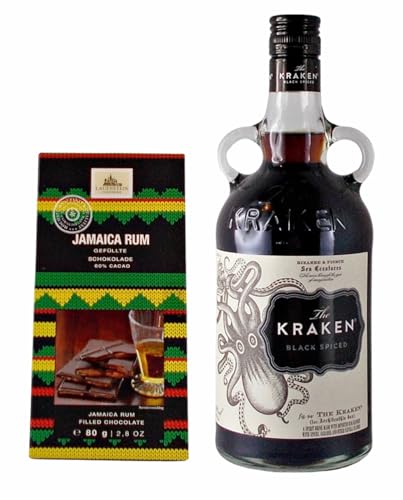 Kraken Black Spiced Rum + 1 Tafel gefüllte Schokolade mit Jamaica Rum von H-BO