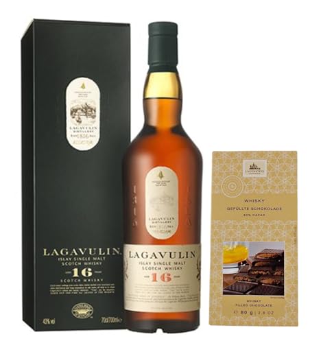 Lagavulin 16 Jahre Islay Single Malt Whisky + 1 Tafel gefüllte Schokolade mit Whisky von H-BO