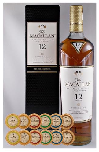 Macallan 12 Jahre Sherry Oak Single Malt Whisky + 12 Edelschokoladen in 6 Sorten von H-BO