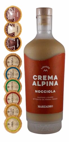 Marzadro Crema Alpina Nocciola Haselnuss Likör + 9 Edelschokoladen in 9 Sorten von H-BO