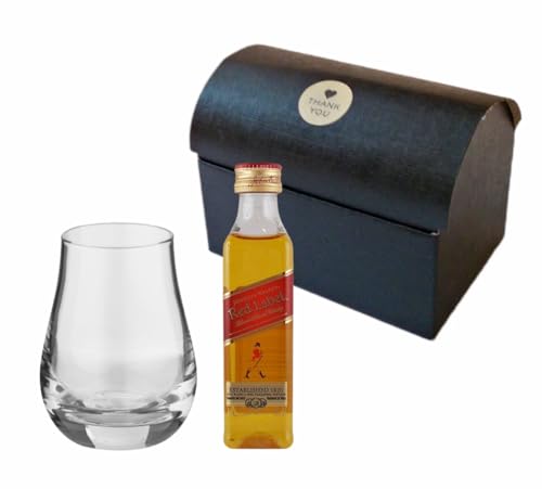 Miniatur Johnnie Walker Red Label 50ml Miniatur Scotch Whisky + Glas im Geschenkkarton von H-BO