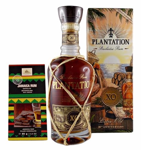 Plantation Extra Old 20th Anniversary Rum + 1 Tafel gefüllte Schokolade mit Jamaica Rum von H-BO