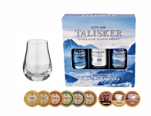 Talisker Whisky Set 3 Miniaturen je 50ml + 1 Spey Dram Glas + 9 Edelschokoladen von H-BO