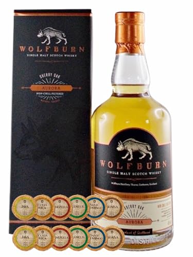 Wolfburn Single Malt Whisky + 12 Edelschokoladen in 6 Sorten von H-BO