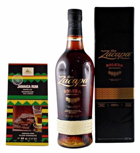 Zacapa Centenario Sistema Solera Rum + 1 Tafel gefüllte Schokolade mit Jamaica Rum von H-BO