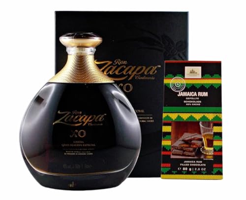 Zacapa Ron Centenario XO Solera Rum + 1 Tafel gefüllte Schokolade mit Jamaica Rum von H-BO